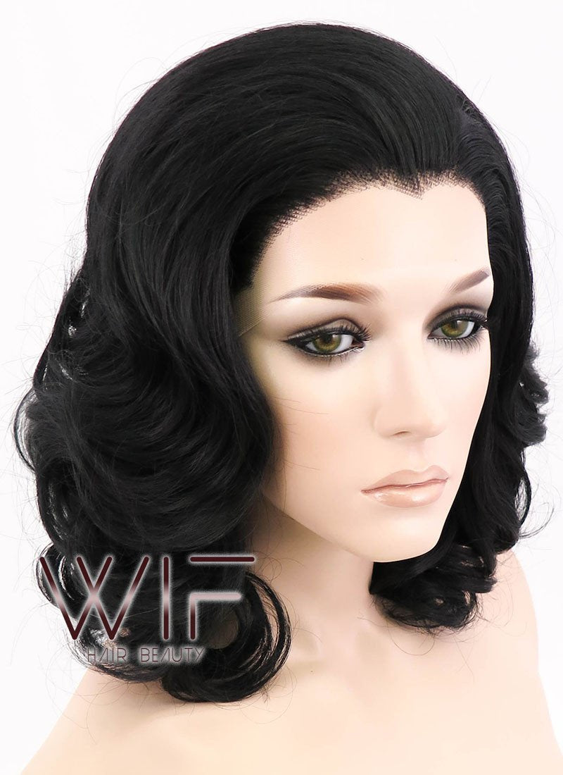 16" Wavy Jet Black Lace Front Synthetic Wig LF257