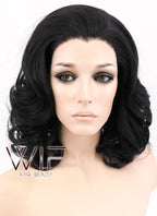 16" Wavy Jet Black Lace Front Synthetic Wig LF257