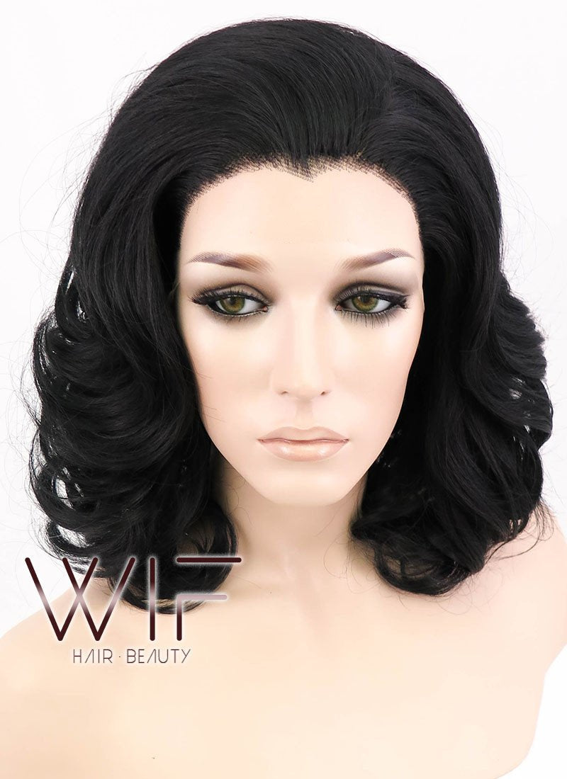 16" Wavy Jet Black Lace Front Synthetic Wig LF257