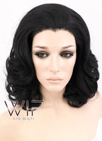 16" Wavy Jet Black Lace Front Synthetic Wig LF257