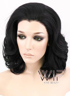 16" Wavy Jet Black Lace Front Synthetic Wig LF257