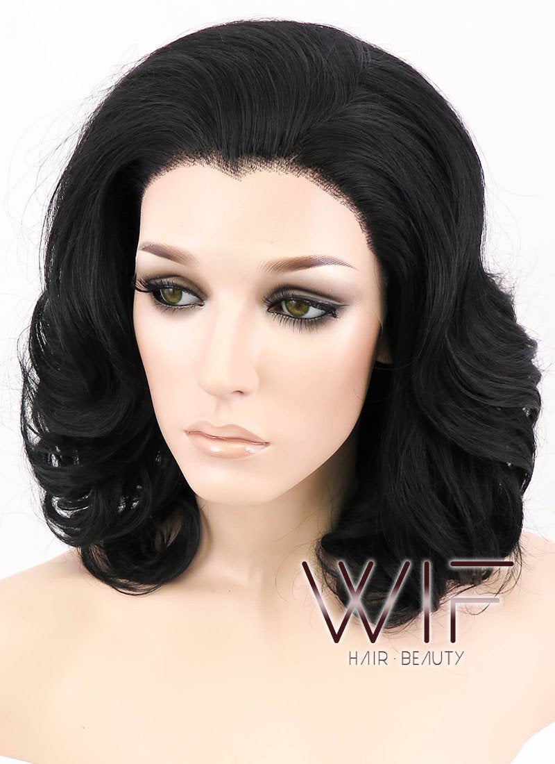 16" Wavy Jet Black Lace Front Synthetic Wig LF257