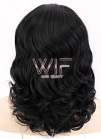 16" Wavy Jet Black Lace Front Synthetic Wig LF257