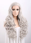 26" Wavy Blondish Grey Lace Front Synthetic Wig LF293