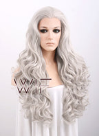 26" Wavy Blondish Grey Lace Front Synthetic Wig LF293