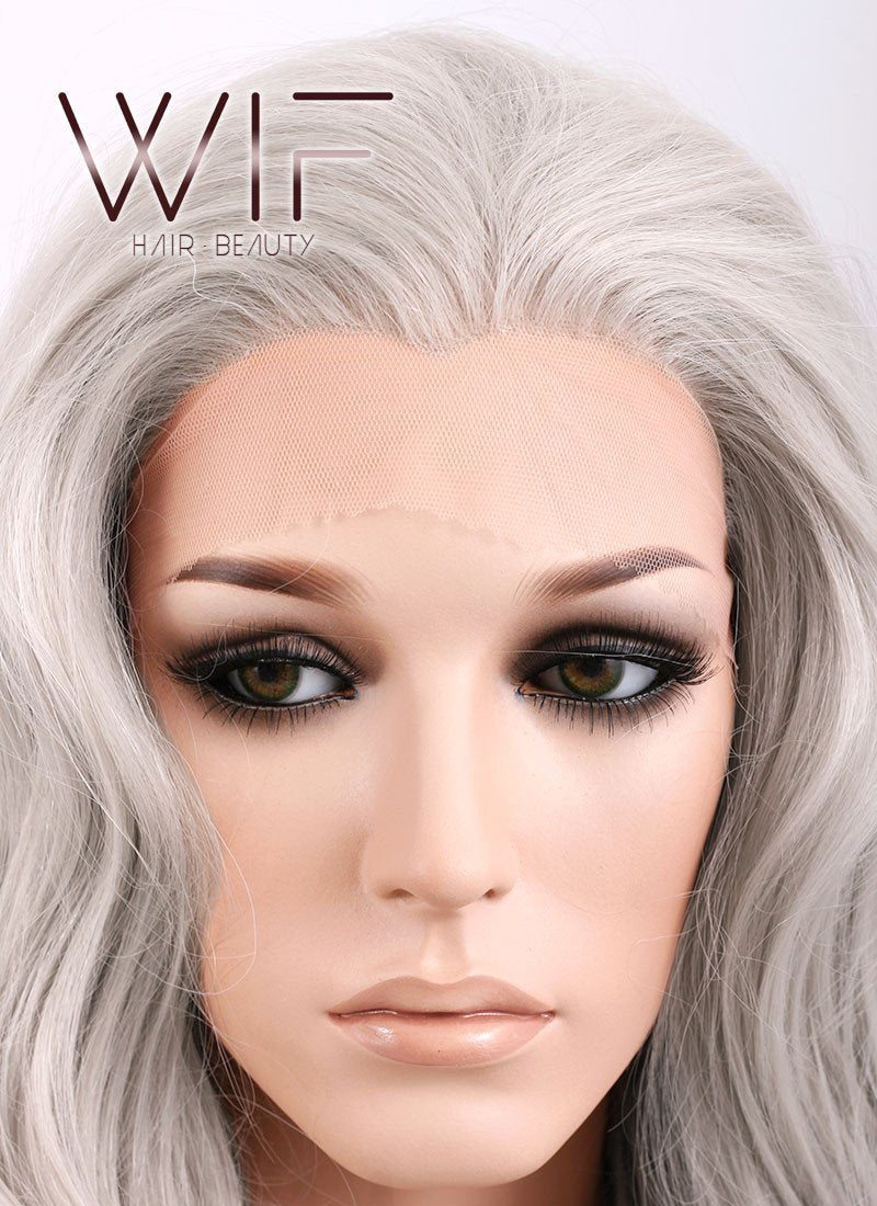 26" Wavy Blondish Grey Lace Front Synthetic Wig LF293