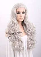 26" Wavy Blondish Grey Lace Front Synthetic Wig LF293