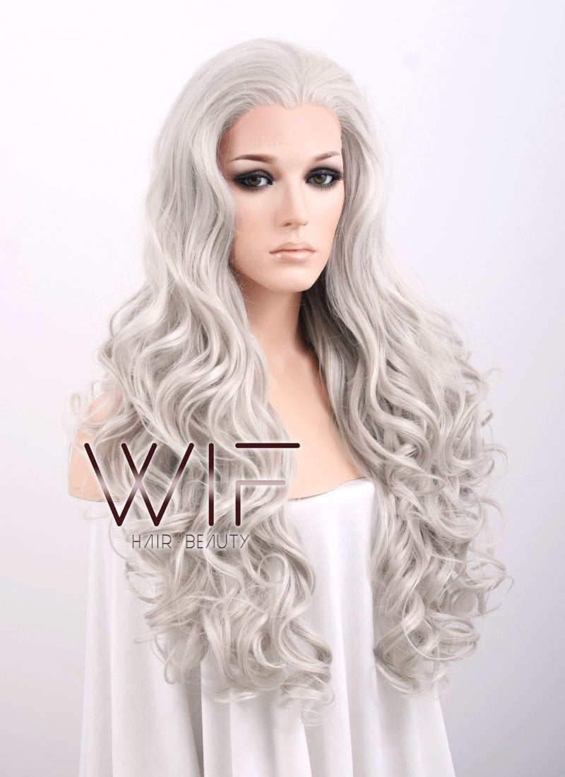 26" Wavy Blondish Grey Lace Front Synthetic Wig LF293