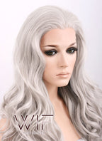 26" Wavy Blondish Grey Lace Front Synthetic Wig LF293