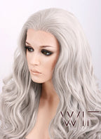 26" Wavy Blondish Grey Lace Front Synthetic Wig LF293
