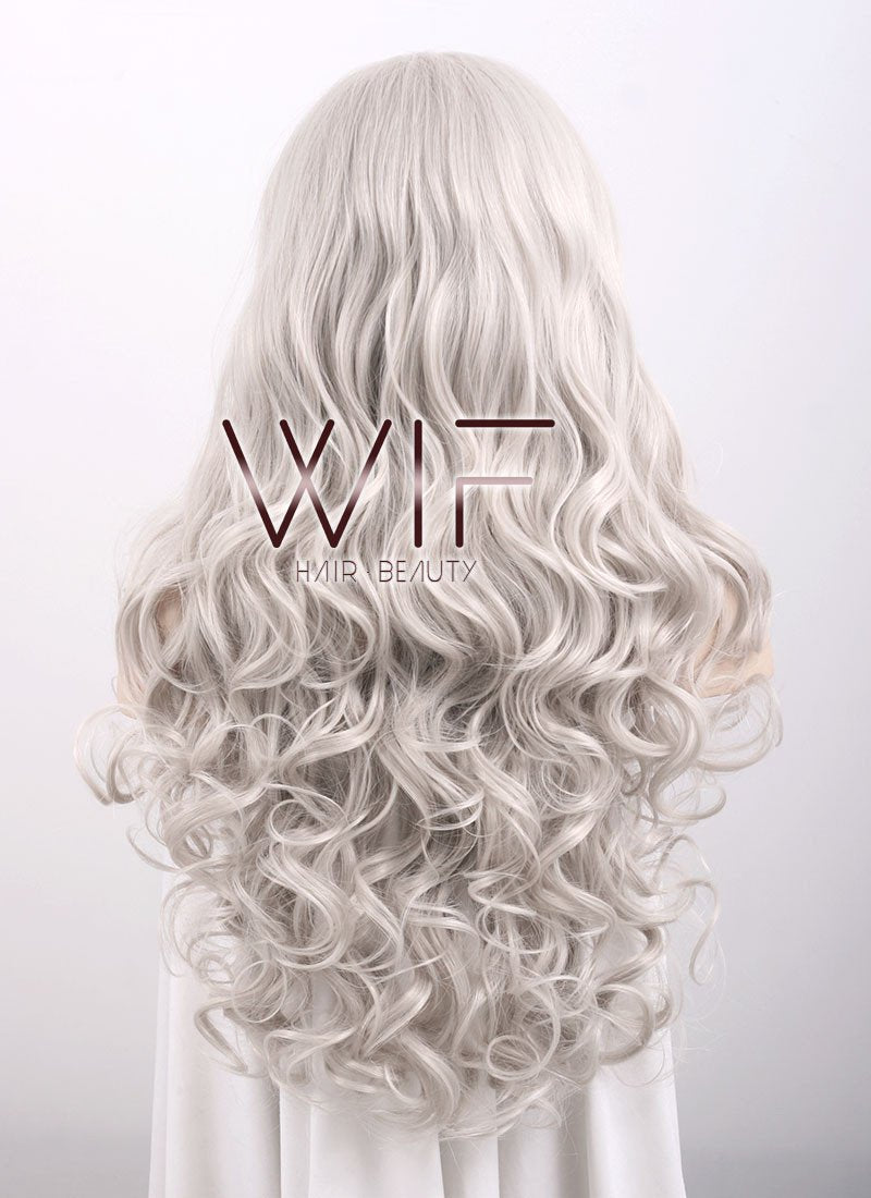 26" Wavy Blondish Grey Lace Front Synthetic Wig LF293