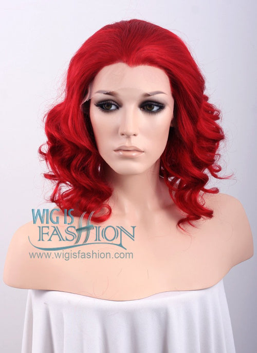 11" Medium Wavy Red Lace Front Synthetic Wig Heat Resistant