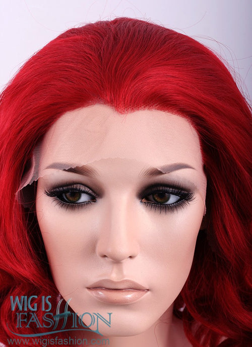 11" Medium Wavy Red Lace Front Synthetic Wig Heat Resistant