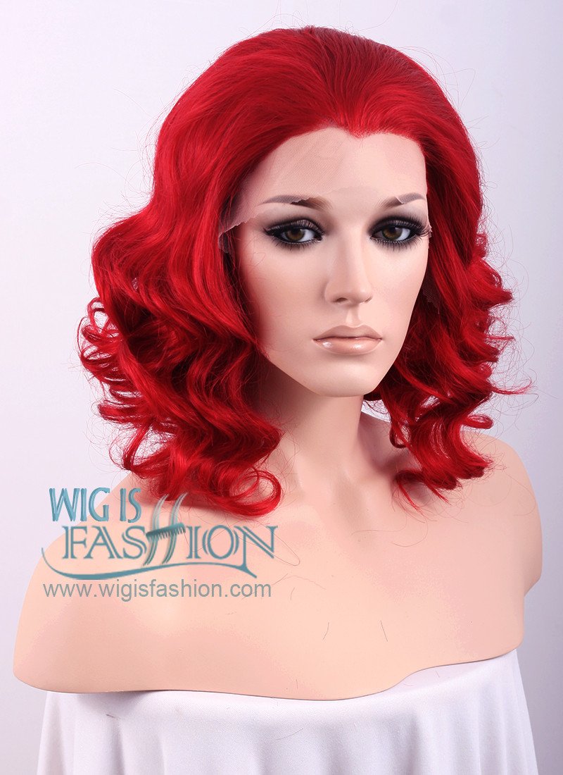 11" Medium Wavy Red Lace Front Synthetic Wig Heat Resistant