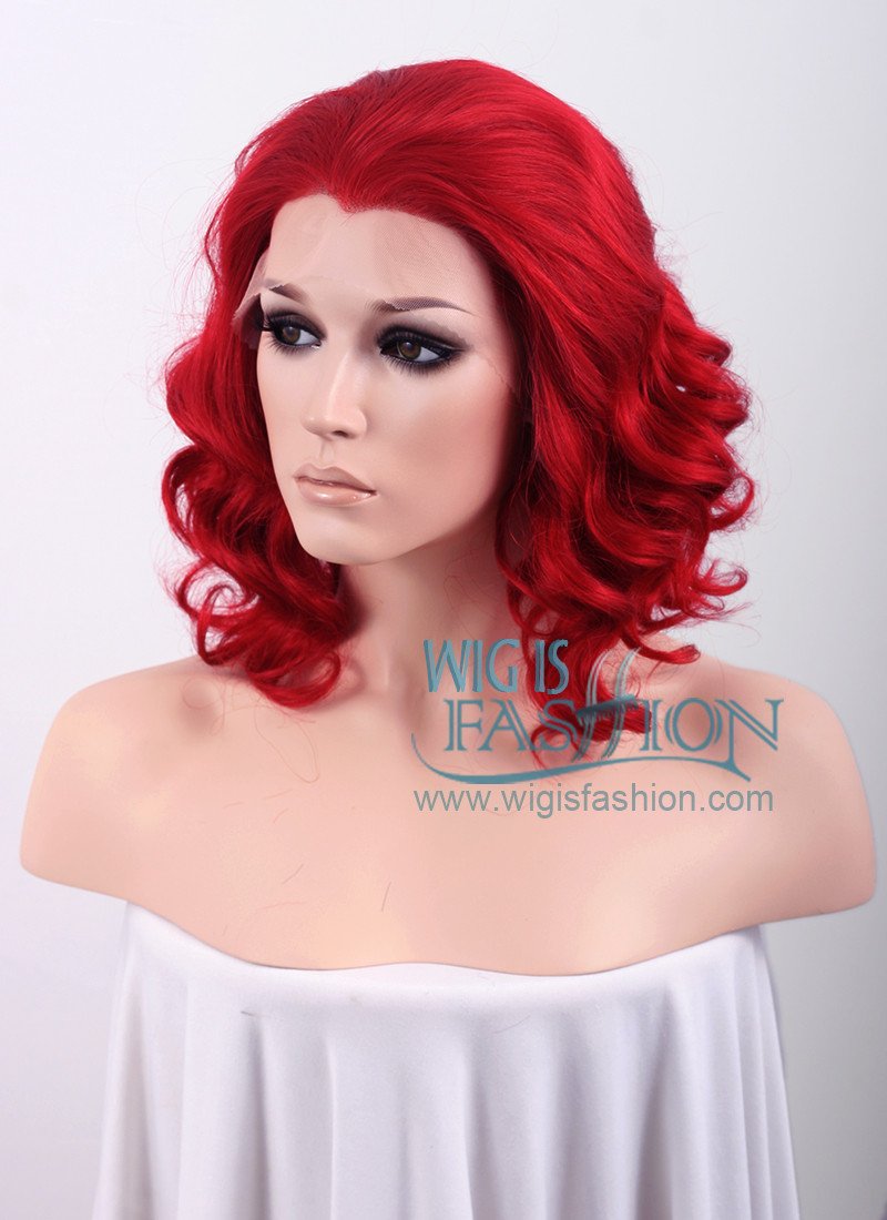 11" Medium Wavy Red Lace Front Synthetic Wig Heat Resistant
