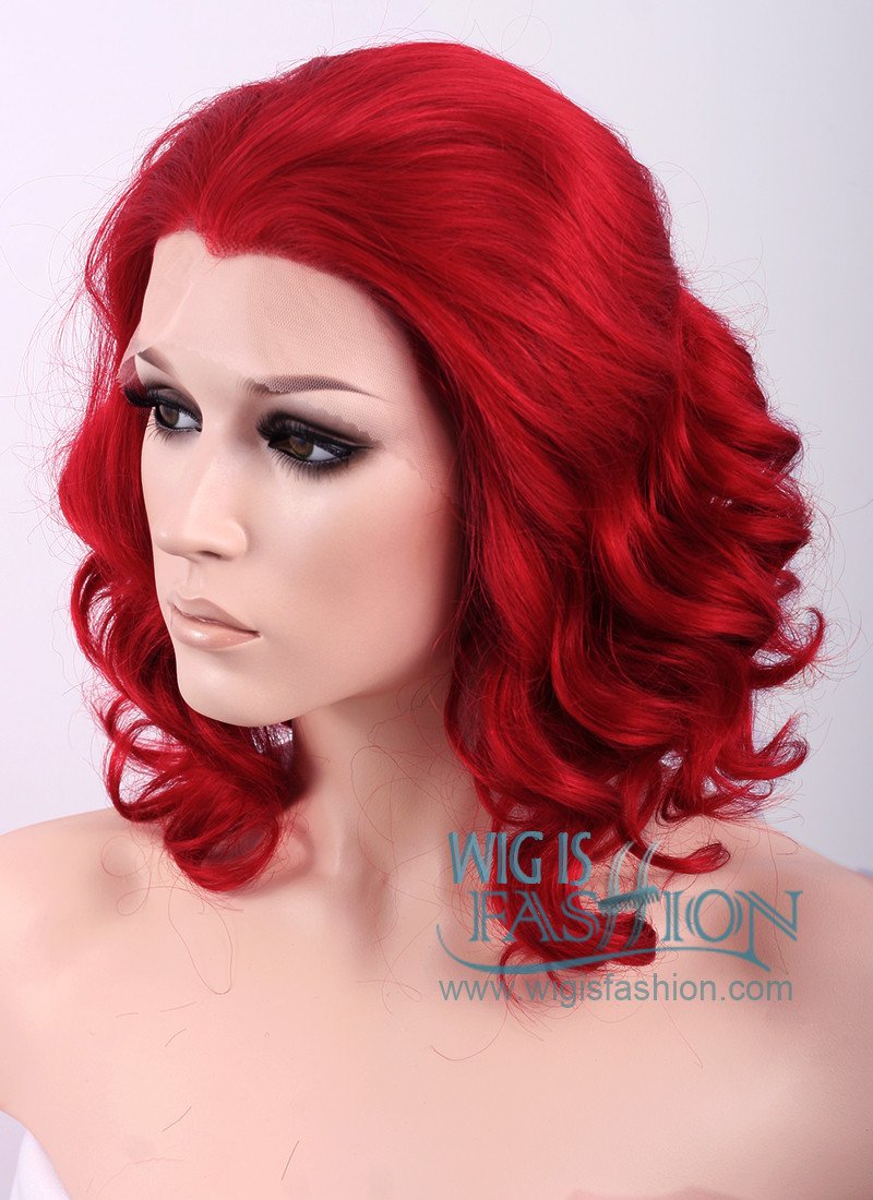 11" Medium Wavy Red Lace Front Synthetic Wig Heat Resistant