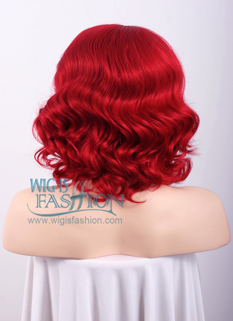 11" Medium Wavy Red Lace Front Synthetic Wig Heat Resistant