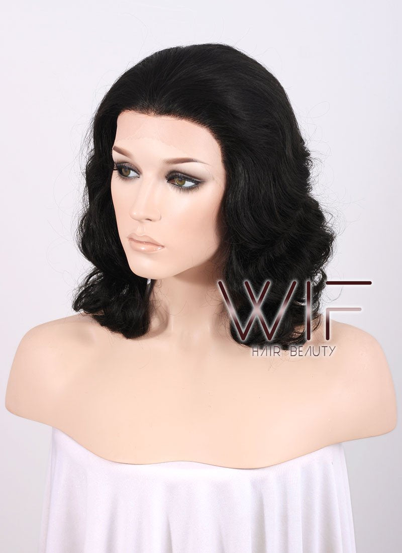 11" Short Wavy Black Lace Front Synthetic Fashion Wig