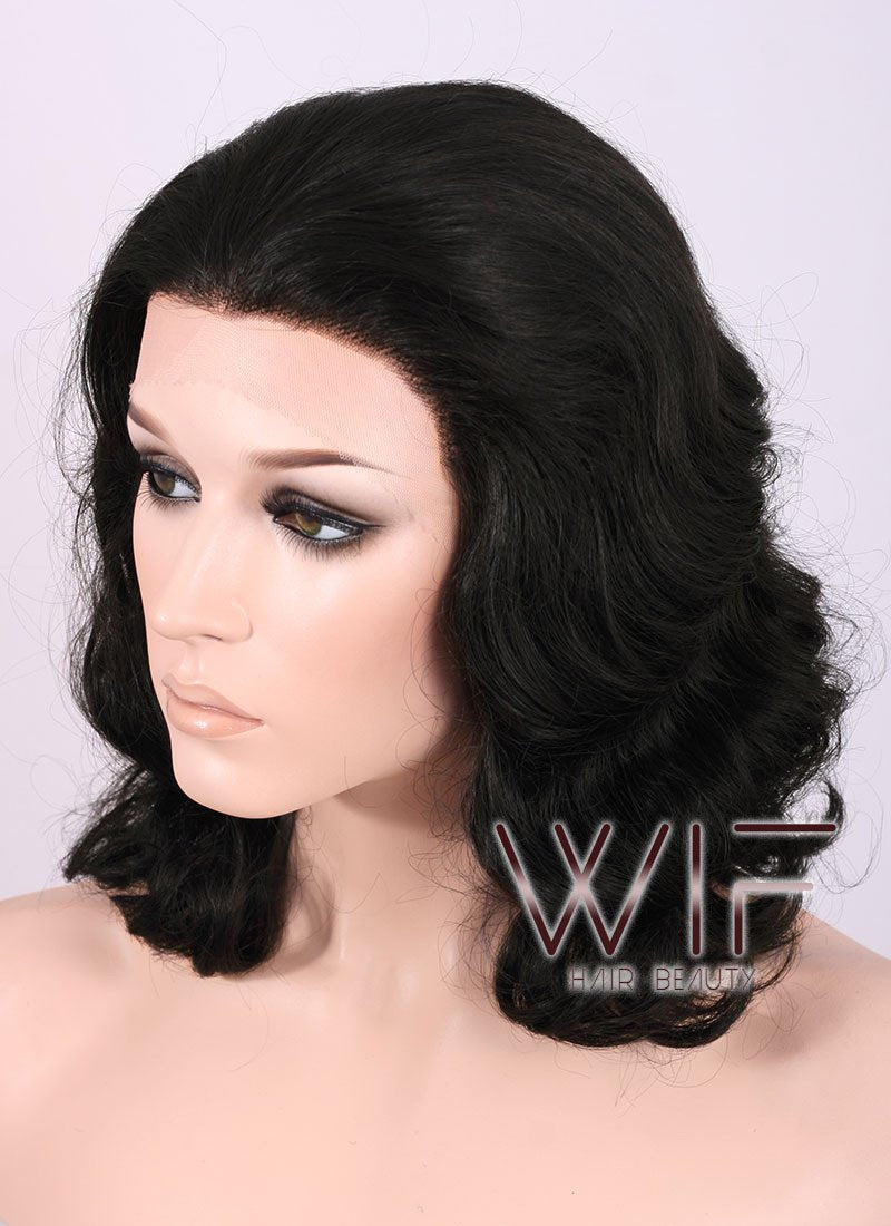 11" Short Wavy Black Lace Front Synthetic Fashion Wig