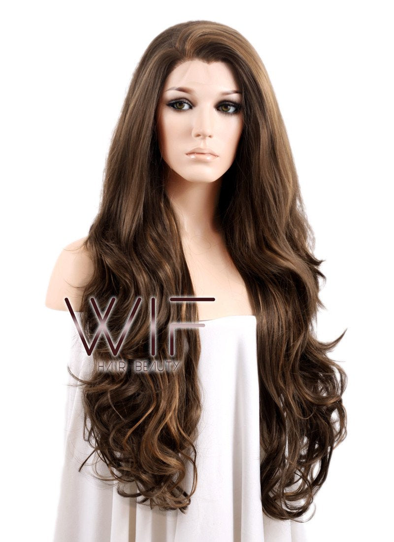 26" Wavy Mixed Brown Lace Front Synthetic Wig LF321