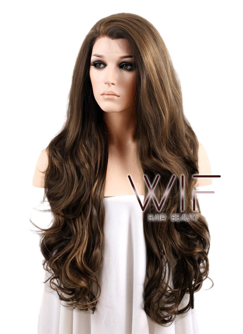 26" Wavy Mixed Brown Lace Front Synthetic Wig LF321
