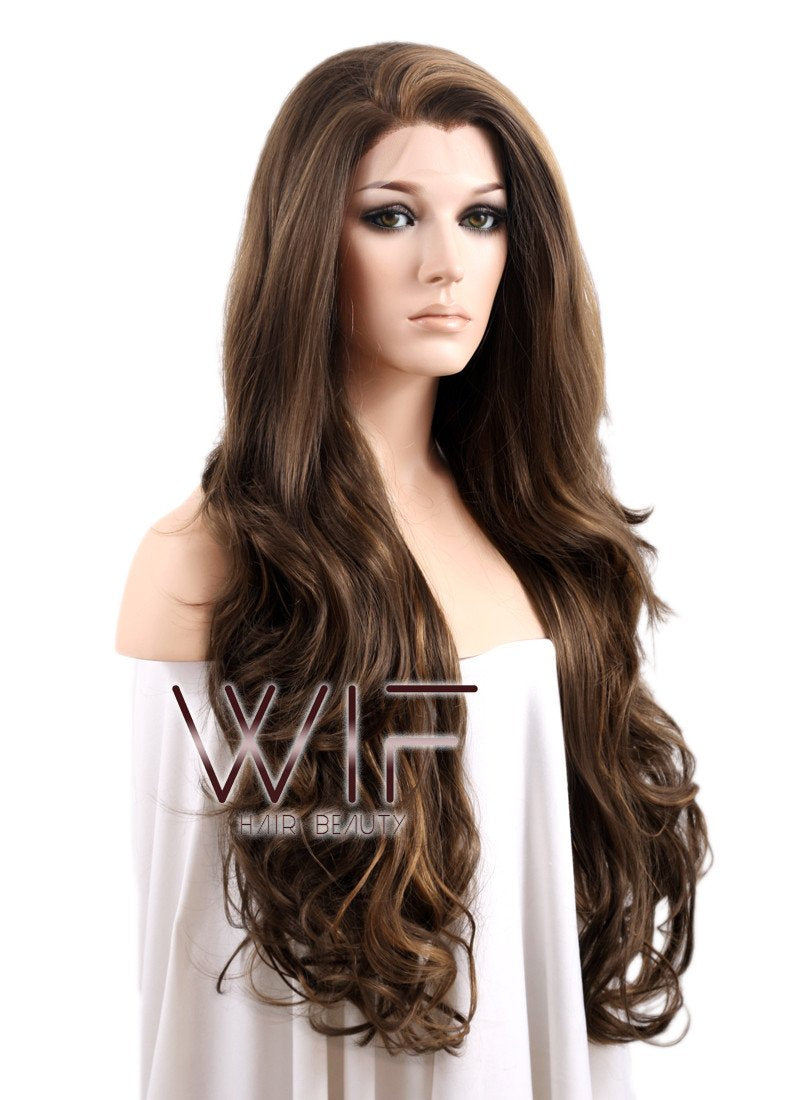 26" Wavy Mixed Brown Lace Front Synthetic Wig LF321