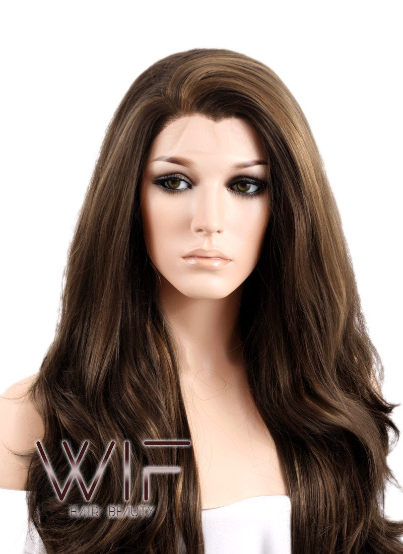 26" Wavy Mixed Brown Lace Front Synthetic Wig LF321