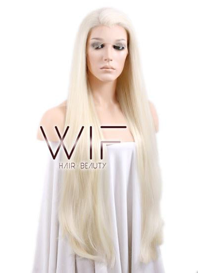 30" Long Straight Blonde Mixed Red Lace Front Synthetic Wig