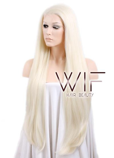 30" Long Straight Blonde Mixed Red Lace Front Synthetic Wig