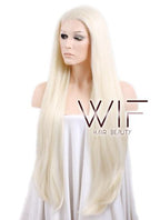 30" Long Straight Blonde Mixed Red Lace Front Synthetic Wig