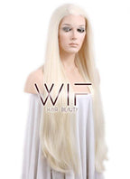 30" Long Straight Blonde Mixed Red Lace Front Synthetic Wig