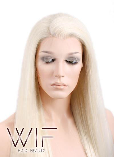 30" Long Straight Blonde Mixed Red Lace Front Synthetic Wig