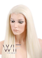 30" Long Straight Blonde Mixed Red Lace Front Synthetic Wig