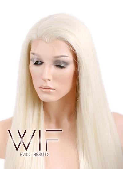 30" Long Straight Blonde Mixed Red Lace Front Synthetic Wig