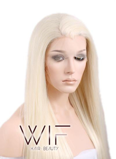 30" Long Straight Blonde Mixed Red Lace Front Synthetic Wig