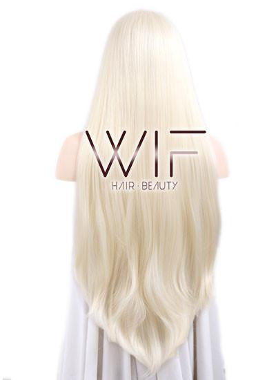 30" Long Straight Blonde Mixed Red Lace Front Synthetic Wig