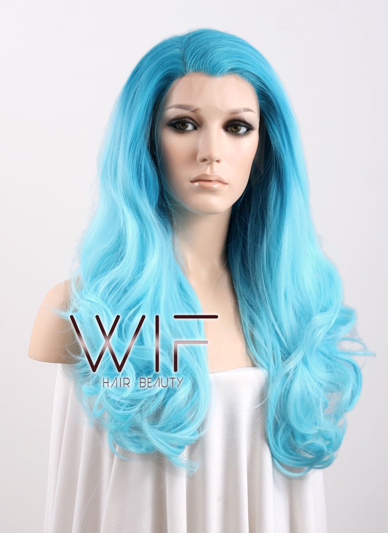 24" Wavy Two Tone Blue Lace Front Synthetic Wig LF340