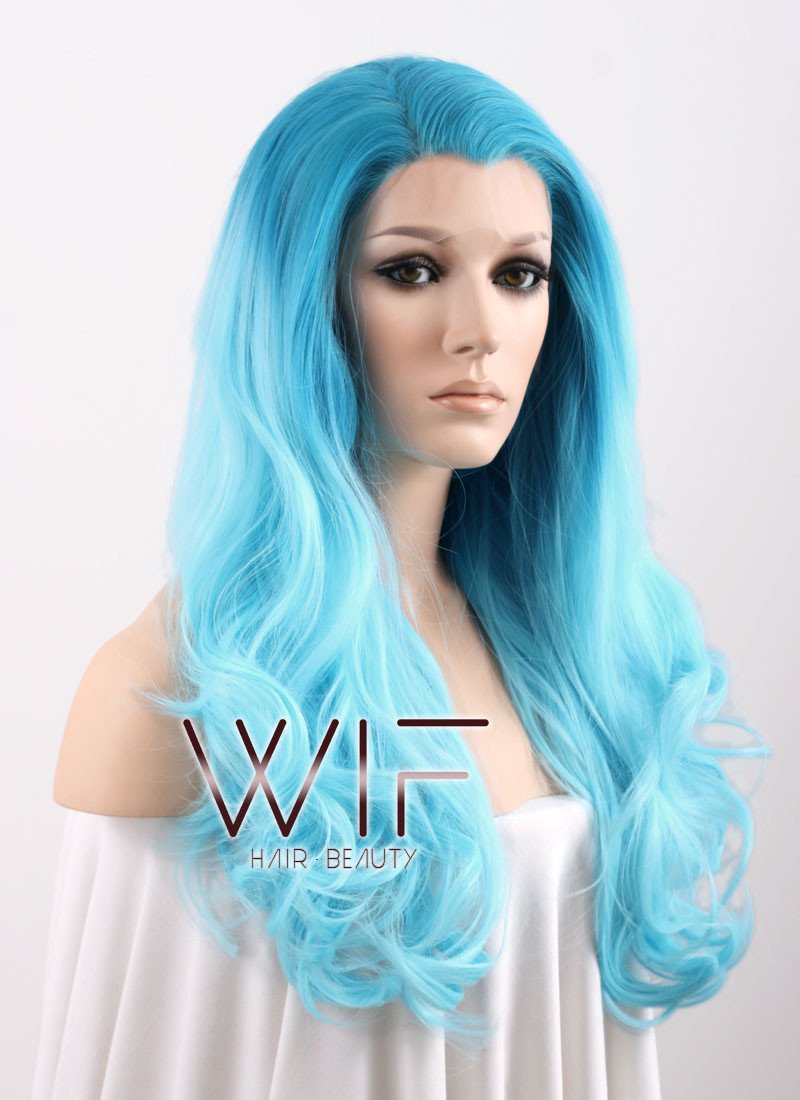 24" Wavy Two Tone Blue Lace Front Synthetic Wig LF340