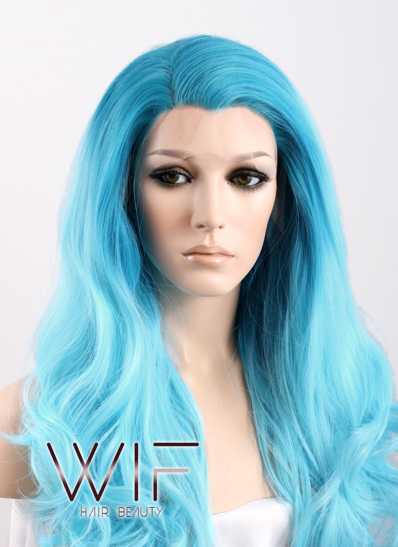 24" Wavy Two Tone Blue Lace Front Synthetic Wig LF340