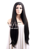 30" Long Straight Black Lace Front Synthetic Hair Wig