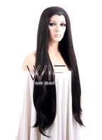 30" Long Straight Black Lace Front Synthetic Hair Wig