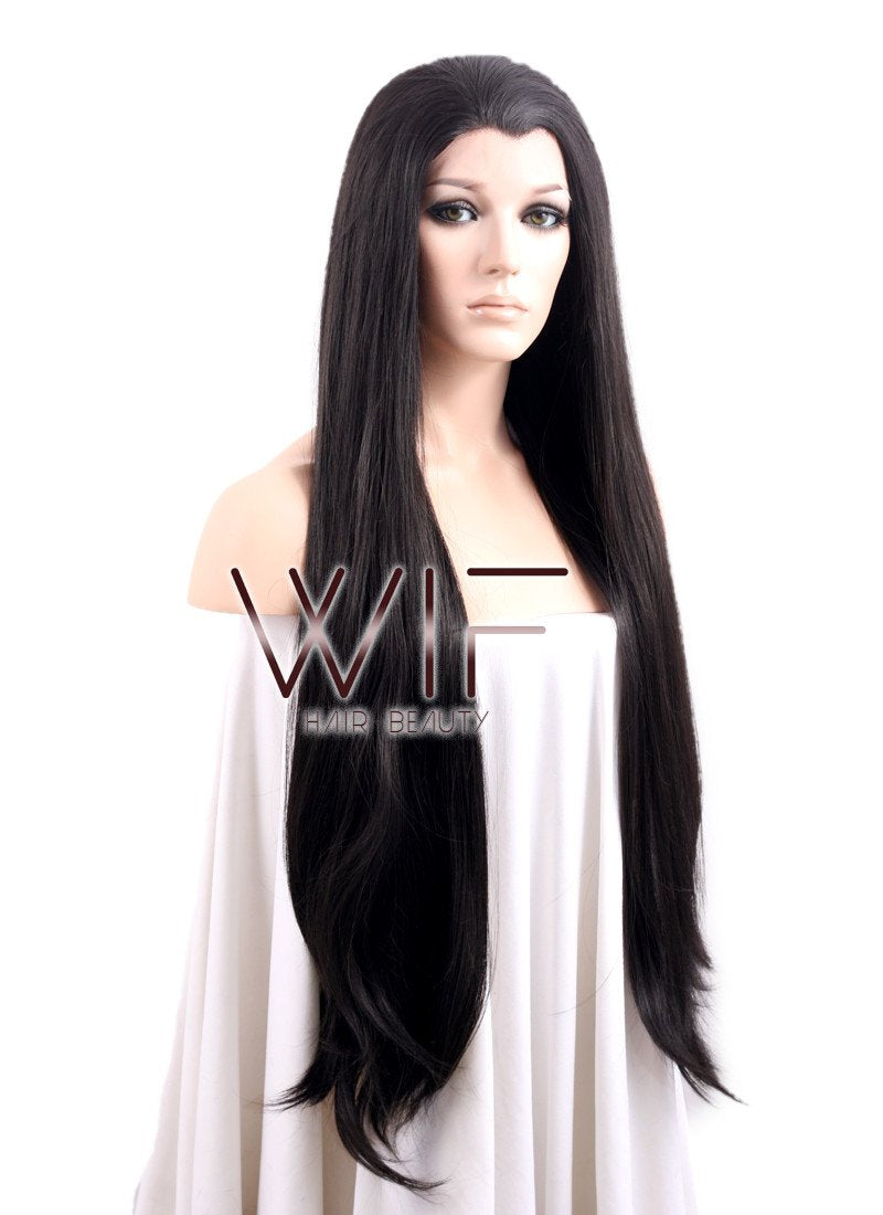 30" Long Straight Black Lace Front Synthetic Hair Wig