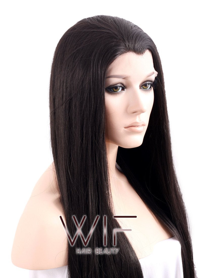 30" Long Straight Black Lace Front Synthetic Hair Wig