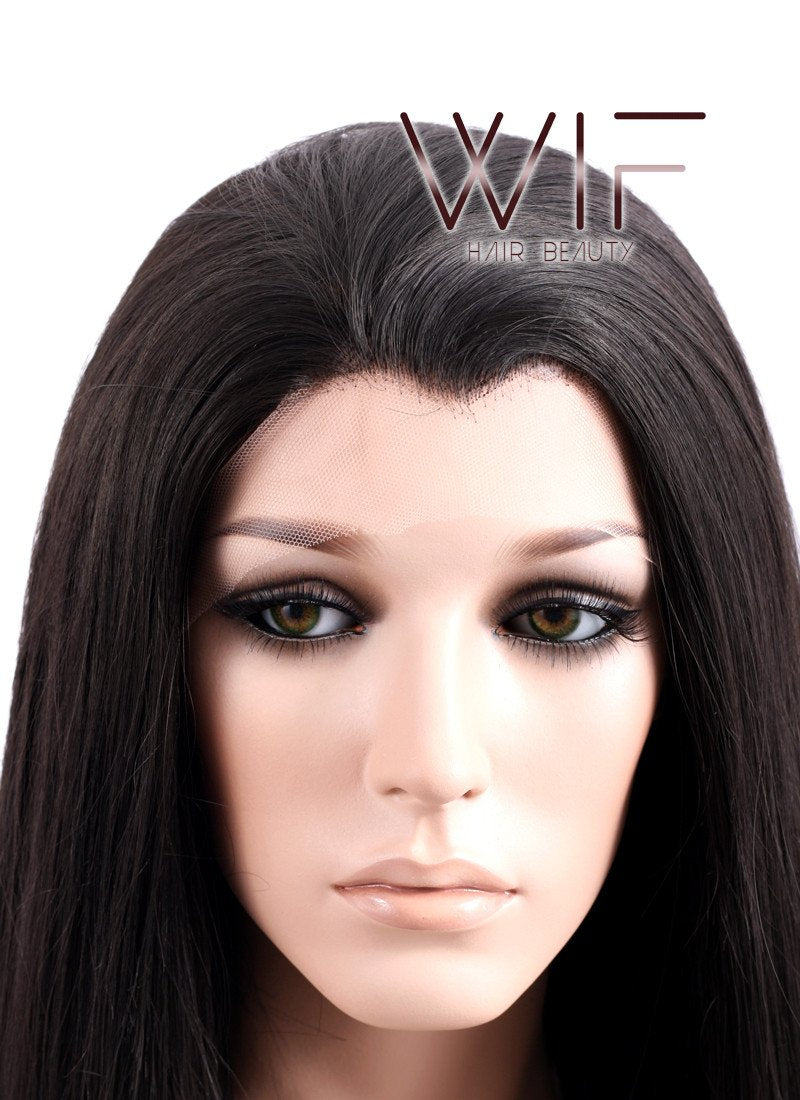30" Long Straight Black Lace Front Synthetic Hair Wig