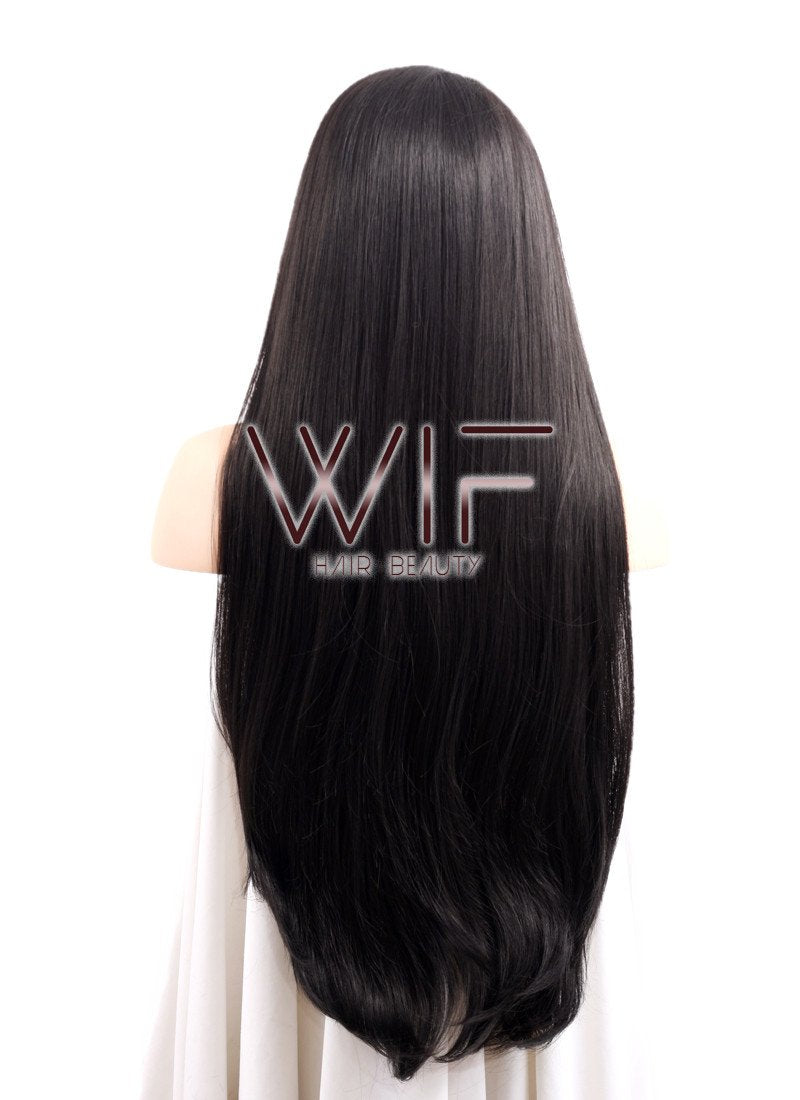 30" Long Straight Black Lace Front Synthetic Hair Wig