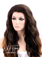 24" Long Wavy 2 Tone Brown Lace Front Synthetic Wig