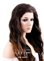 24" Long Wavy 2 Tone Brown Lace Front Synthetic Wig