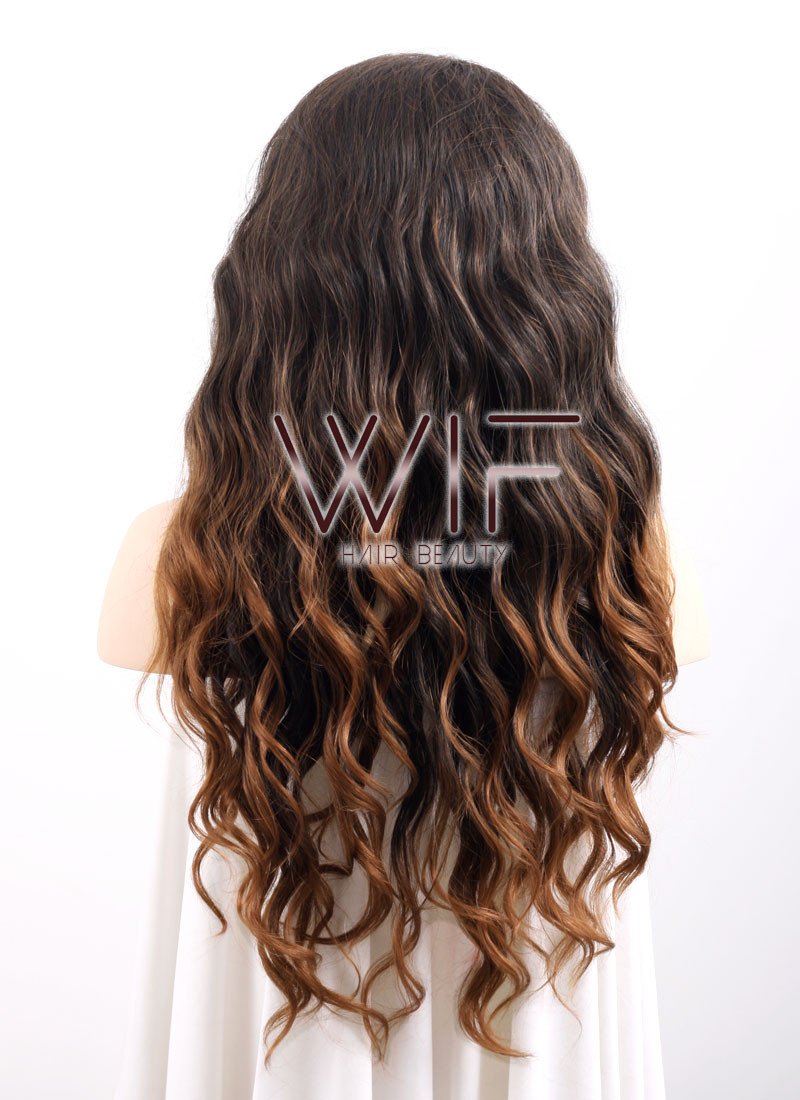 24" Long Wavy 2 Tone Brown Lace Front Synthetic Wig