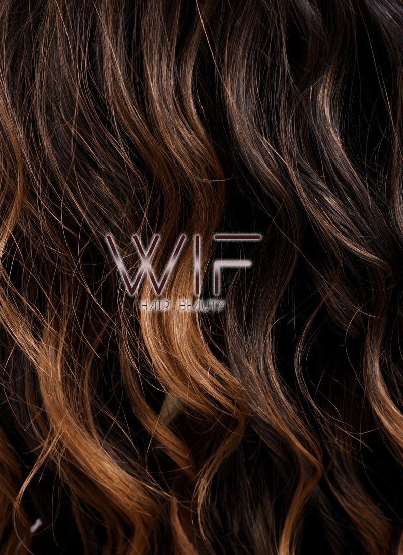 24" Long Wavy 2 Tone Brown Lace Front Synthetic Wig