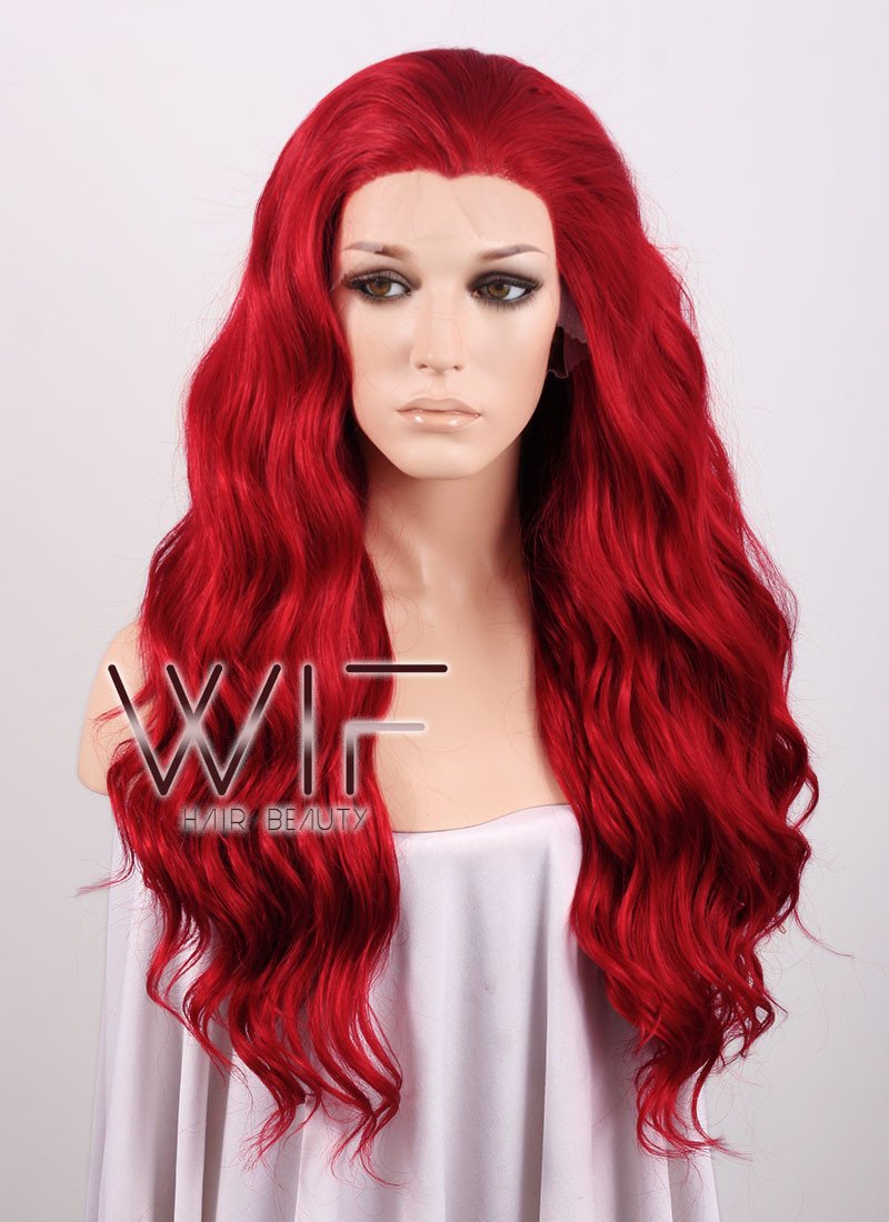 24" Long Wavy Red Lace Front Synthetic Wig